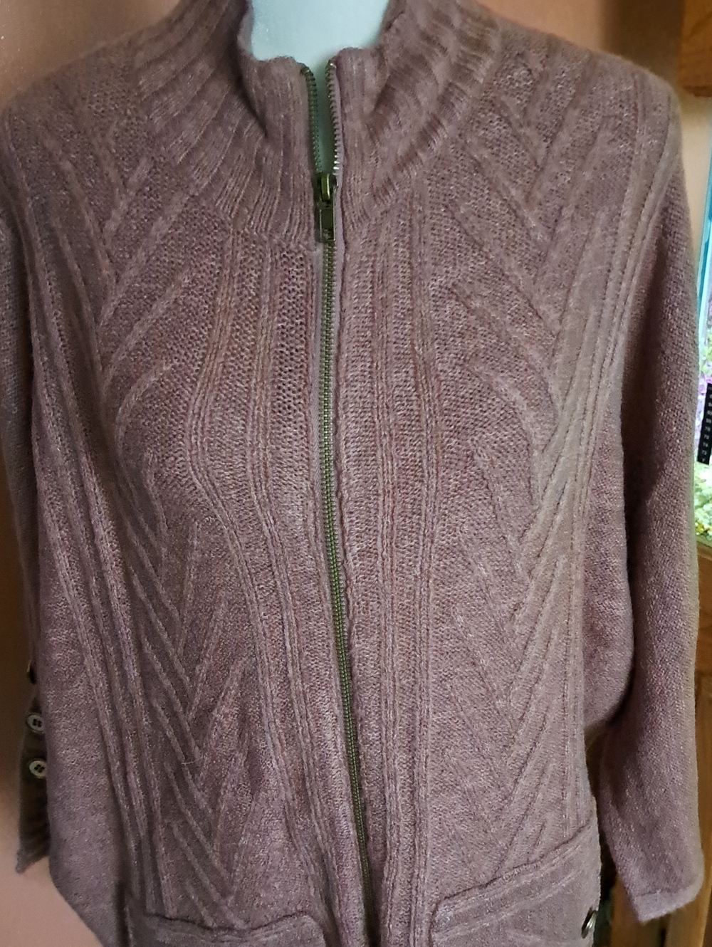 Simply Noelle Dusty Mauve Zip-Front Cable Cardigan